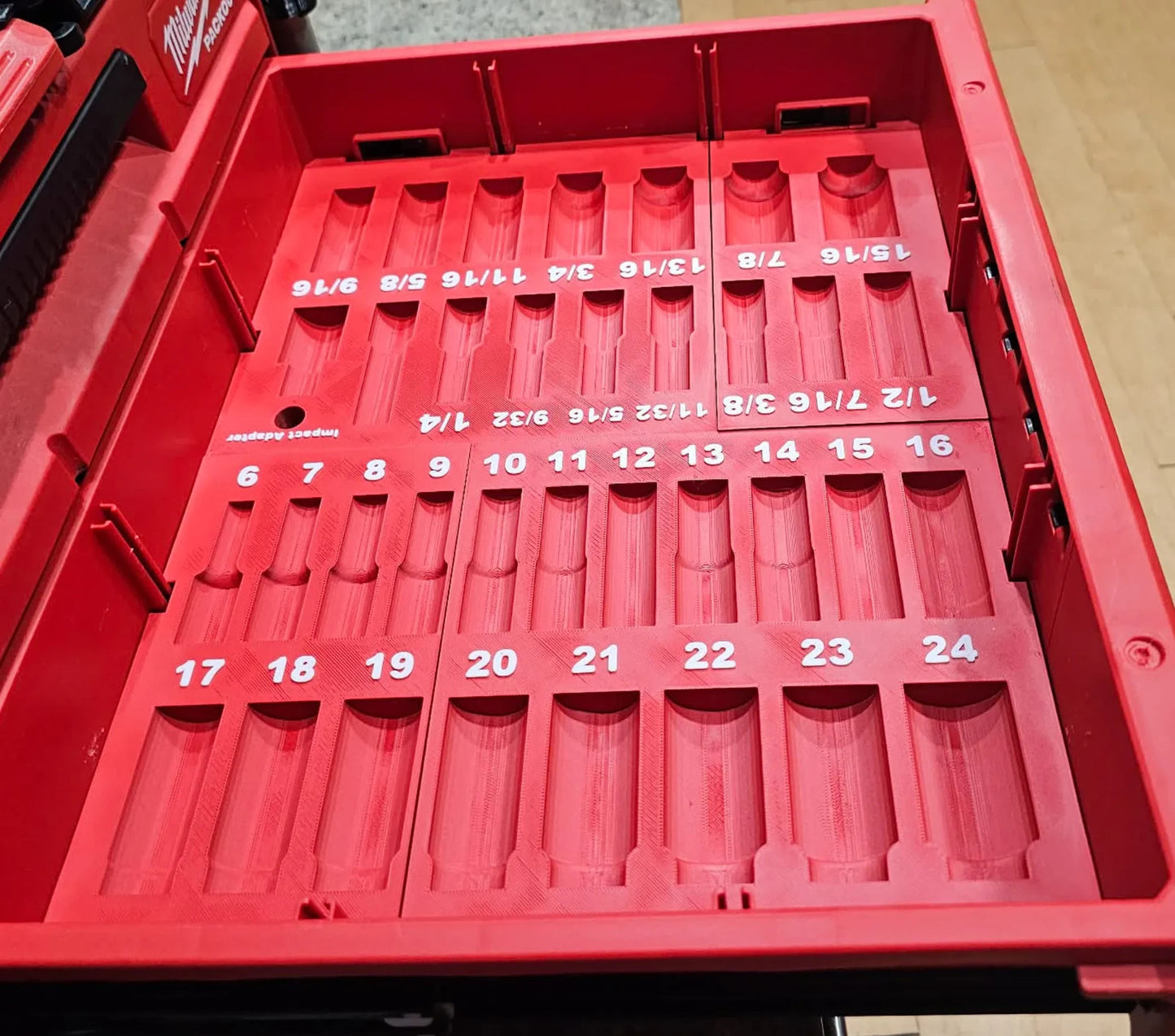 Dual 2 & 3 Drawer 3/8" 36PC Socket Milwaukee Packout Insert PETG Organizer