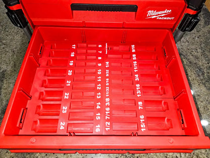 Dual 2 & 3 Drawer 3/8" 36PC Socket Milwaukee Packout Insert PETG Organizer