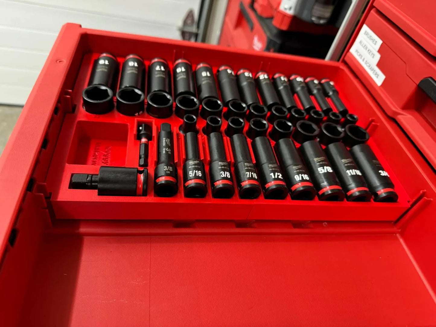 3D Printed Milwaukee Packout 4 Drawer Socket Organizer 3/8 inch 43PC Insert Tray