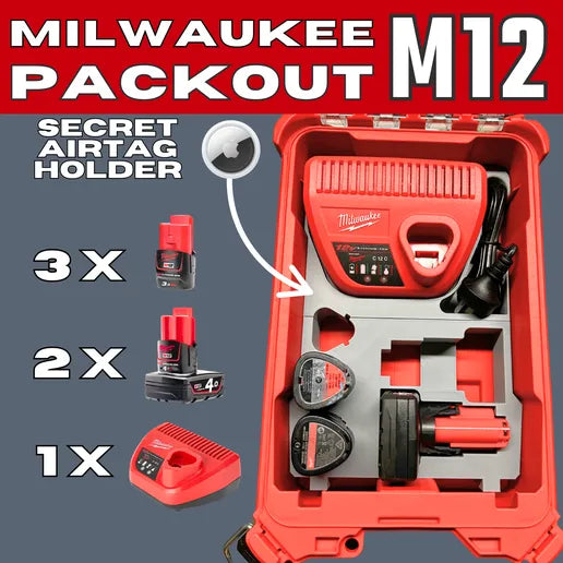 Milwaukee Packout M12 Battery & Charger Organizer with Secret AirTag Holder