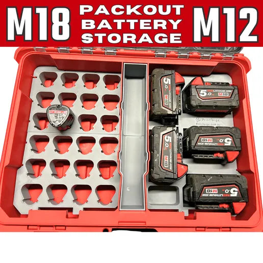 Milwaukee M18 & M12 Battery Holder for Milwaukee Packout – Stores 25x Batteries  Battery Storage